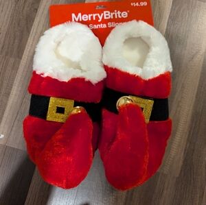 Santa Slippers Christmas Adult Medium (Size 7-8) Plush Jingle Bells